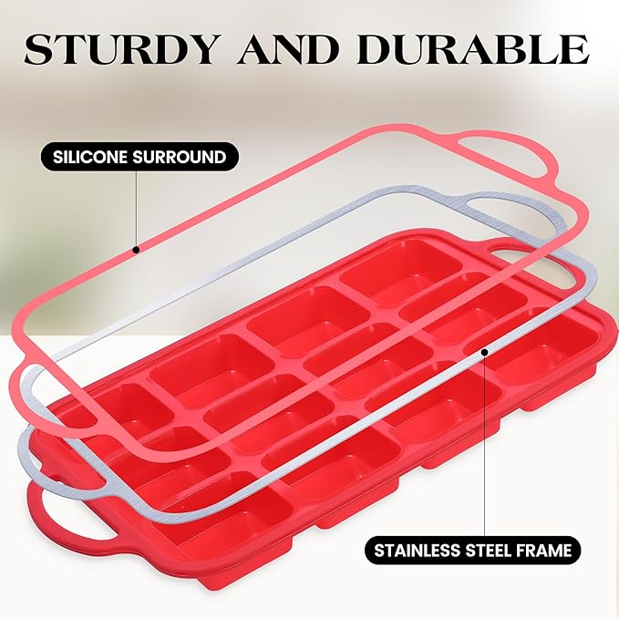 1 Pc Square Brownie Pan With Dividers Mini Silicone Brownie Pan for Baking Individual Nonstick 12 Cups Square Muffin Cupcake Pans with Metal Reinforced Frame (Red)