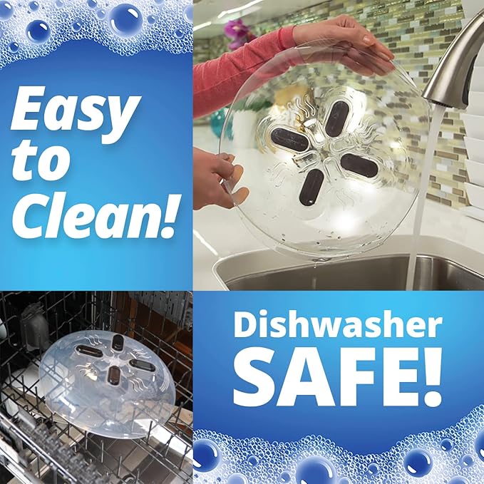 Magnetic Microwave Splatter Cover, Clear Microwave Cover for Food - Vented & Magnetic, 12-inch, Food Grade Plate Cover, BPA Free - Black