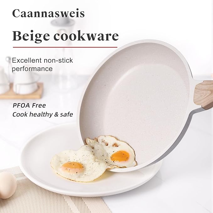 Caannasweis 20Pcs Cookware Sets, Nonstick Pots and Pans Set, Granite Induction Cookware, Non Stick Kitchen Cooking Set, Grayish White Grill Griddle Set, PFOS PFOA Free