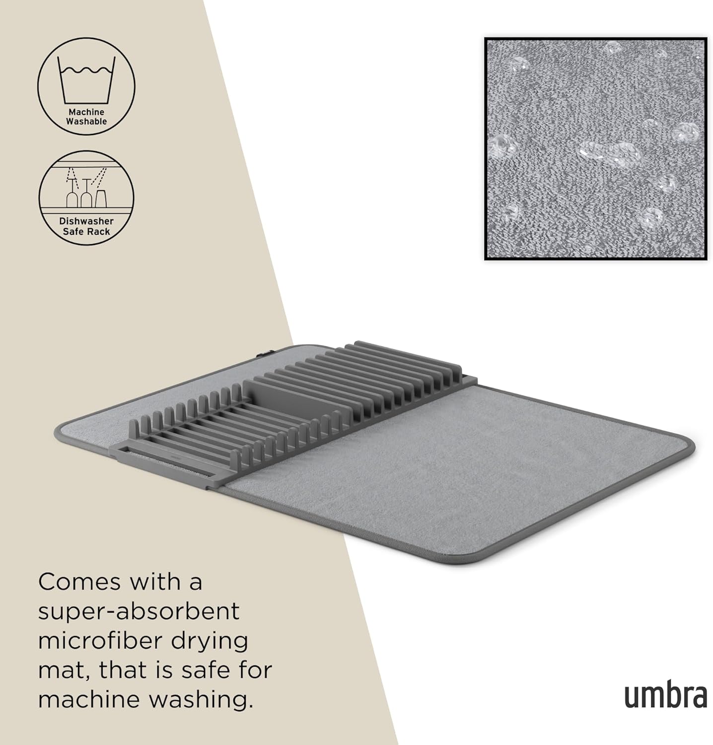 Umbra 330720-149 UDRY Drying Rack and Microfiber Dish Mat, 24 x 18 Charcoal