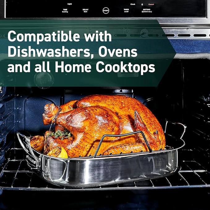 HexClad Hybrid Nonstick Small Roasting Pan with Rack, Dishwasher-Friendly, Oven-Safe Up to 900°F, Compatible with All Cooktops