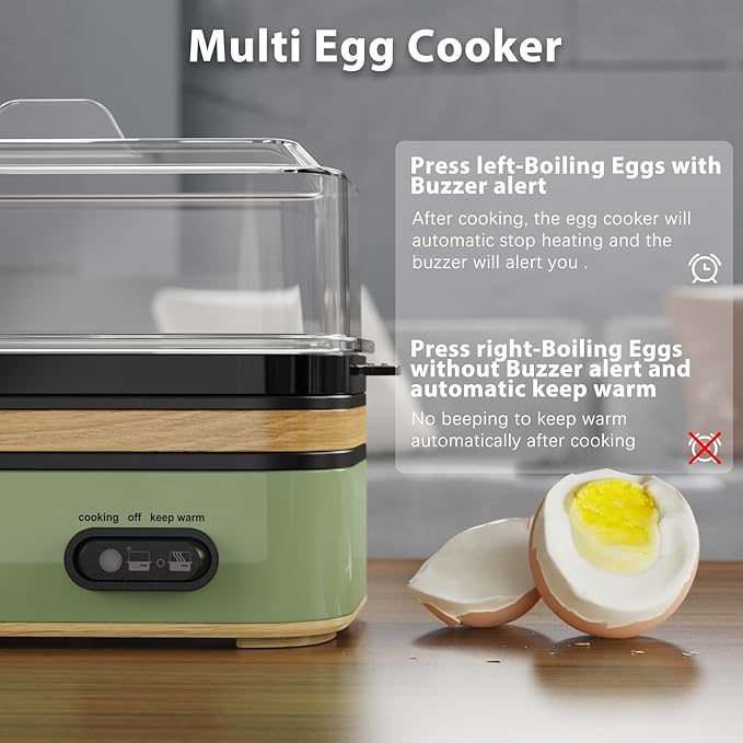 Rapid Egg Cooker Electric 6 Eggs Capacity, Soft, Medium, Hard Boiled, Poacher, Omelet Maker Egg Poacher With Auto Shut-Off, BPA Free (Green)