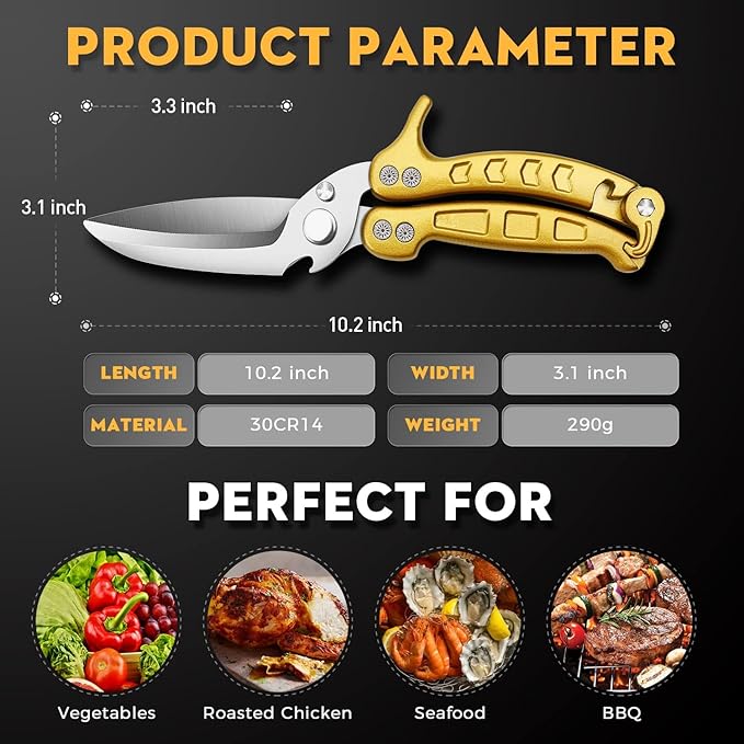 Poultry Shears, Germany Detachable Heavy Duty Kitchen Scissors, Golden Kitchen Shears With Knife Bottle Opener Gift Box, Multipurpose Kitchen Shears For Cooking Chicken Meat Turkey Thanksgiving