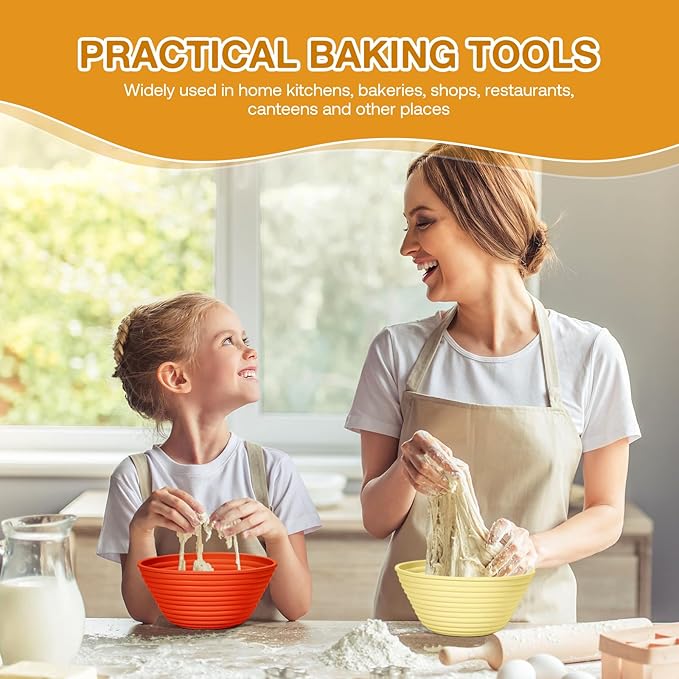 Silicone Banneton, Sourdough Bread Baskets (Set of 6, 5 Inch), Round Proofing Bread Bowls with Starter Kit, Bread Making Baking Supplies