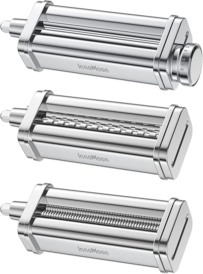 Pasta Maker Attachment for KitchenAid Stand Mixer, Includes Pasta Sheet Rollar, Spaghetti Cutter, Fettuccine Cutter, Stainless Steel Pasta Attachment Sets by InnoMoon
