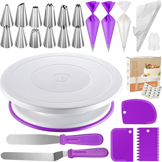 Kootek 71PCs Cake Decorating Kit, Baking Supplies Tools - Includes Cake Stand Turntable, 12 Icing Piping Tips, 2 Frosting Spatulas, 3 Scrapers, 50+2 Piping Bags, Coupler, Video Tutorial, Booklet