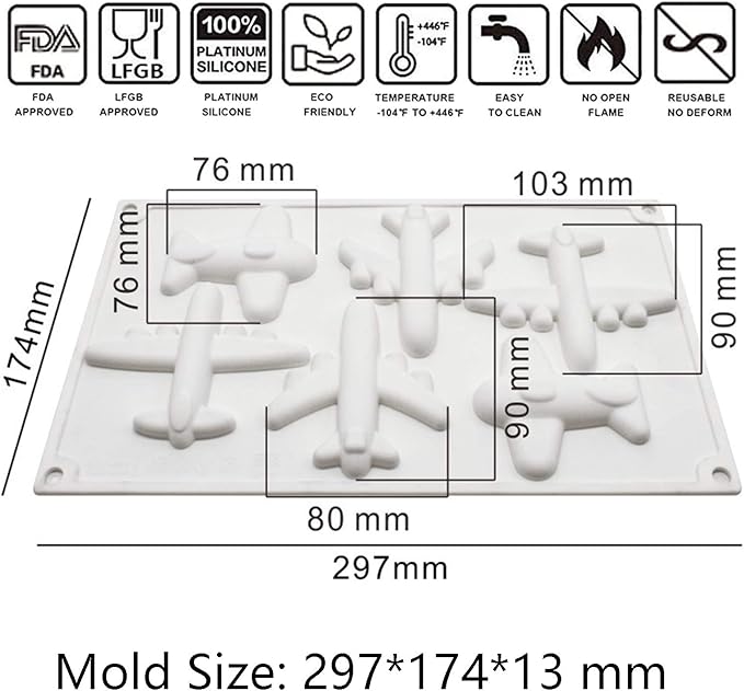 OCPO KITCHEN Airplane Silicone Molds for Baking Mousse Cake, French Dessert, Pastry, Ice Cream, Cake Decoration Mold, 3D Airplane Shape (6-Cavity)