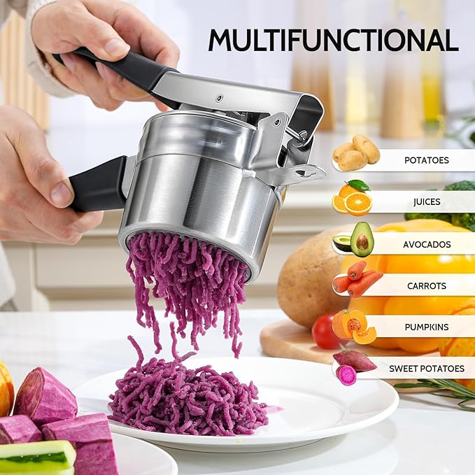 Potato Ricer, Sopito Upgraded Stainless Steel Potato Masher with 3 Interchangeable Discs, Heavy Duty Kitchen Tool Gadget