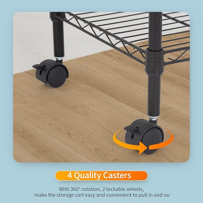 FDW Wire Shelving Metal Storage Shelves 23L x 13W x 32H 3 Tier Layer Storage Shelves with Wheels for Kitchen Garage Small Places,Black