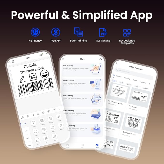 CLABEL 221B Label Maker Machine with Tape, 2 Inch Thermal Label Printer, Portable Bluetooth Sticker Maker Machine Barcode Labeler Compatible with Phone & PC for Small Business Retail Office