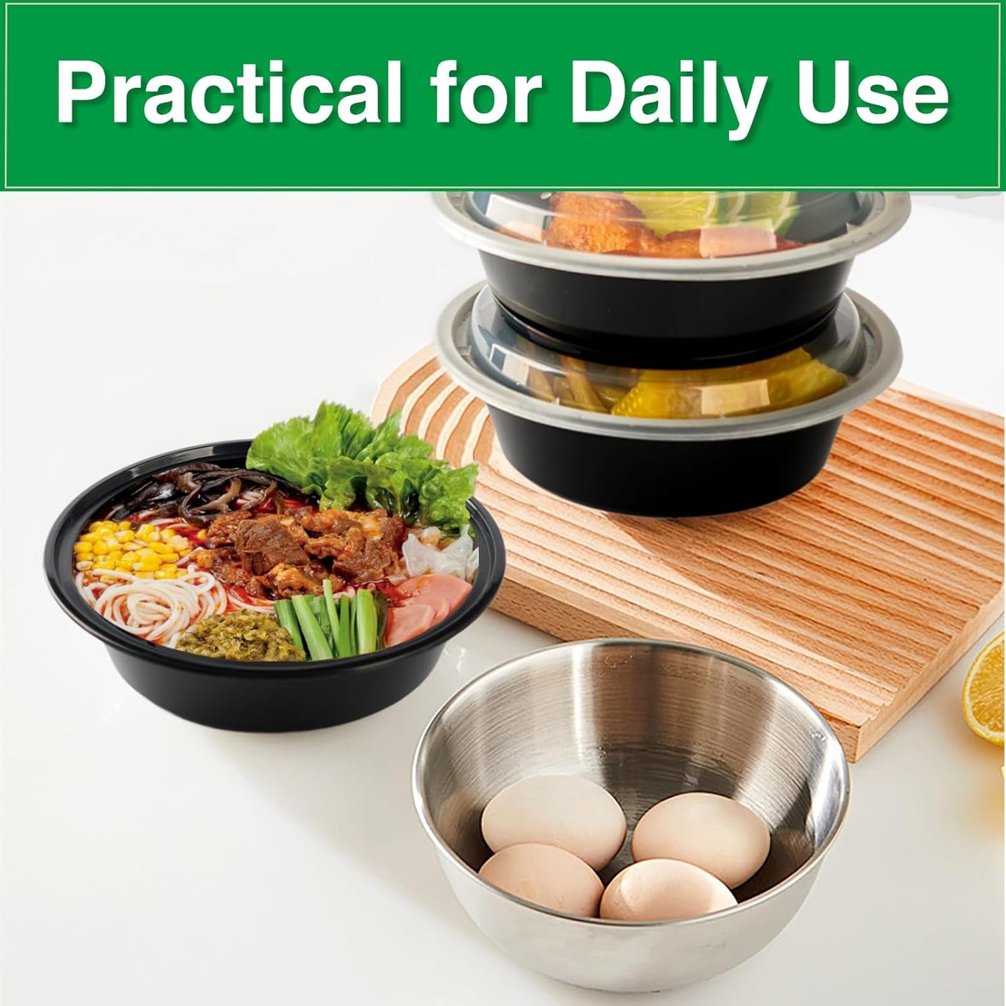 Meal Prep Containers Reusable 10 Pack-29 oz Food Storage Containers with Lids To Go Food Containers Takeout, Microwave Dishwasher Freezer Safe, Stackable, BPA Free, Plastic (Black)