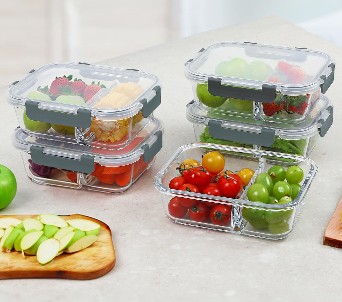 M MCIRCO 10-Pack,30 Oz Glass Meal Prep Containers 2 Compartments Airtight Lunch Bento Boxes with Lids, Glass Food Storage Containers, Microwave, Oven, Freezer and Dishwasher