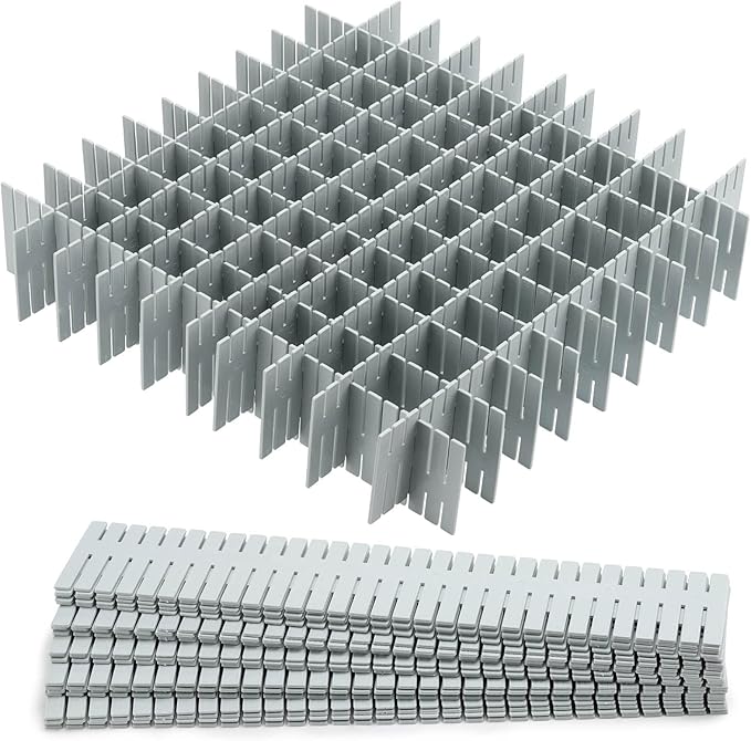 acDesign 40Pcs Grid Drawer Dividers, Adjustable Drawer Organizer for Socks, Underwear, Lingerie, Makeup, Bedroom Office Kitchen Storage (Grey)