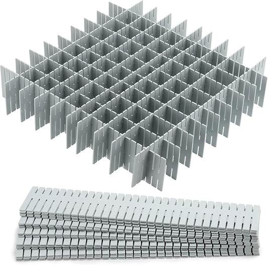 acDesign 40Pcs Grid Drawer Dividers, Adjustable Drawer Organizer for Socks, Underwear, Lingerie, Makeup, Bedroom Office Kitchen Storage (Grey)