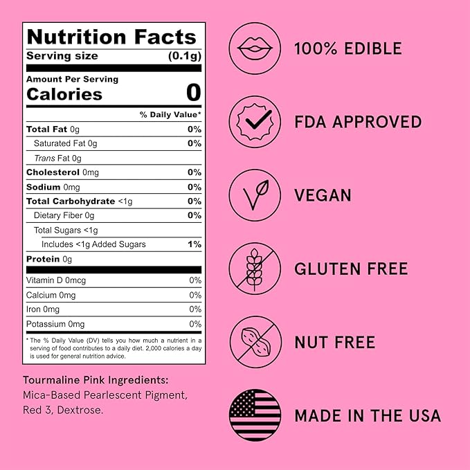 Fancy Sprinkles Tourmaline Pink Premium Edible Glitter, 100% Edible Glitter for Sparkling Food & Drinks No Taste or Texture (4gm)