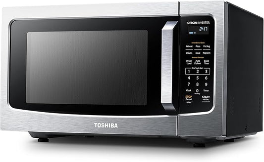 TOSHIBA ML-EM45PIT(SS) Countertop Microwave Oven with Inverter Technology, Kitchen Essentials, Smart Sensor, Auto Defrost, 1.6 Cu.ft, 13.6" Removable Turntable, 33lb.&1250W, Stainless Steel