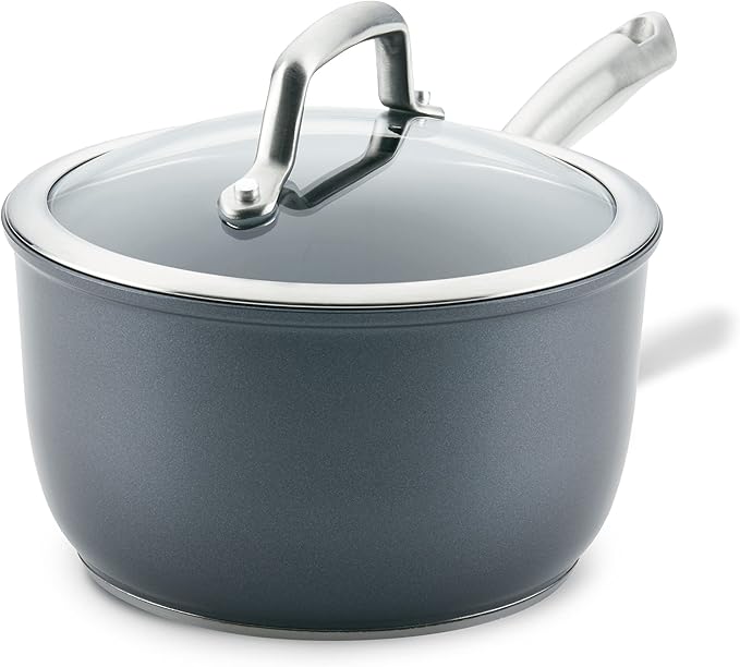Anolon Accolade Forged Hard Anodized Nonstick Sauce Pan / Saucepan with Lid, 2.5 Quart - Moonstone Gray