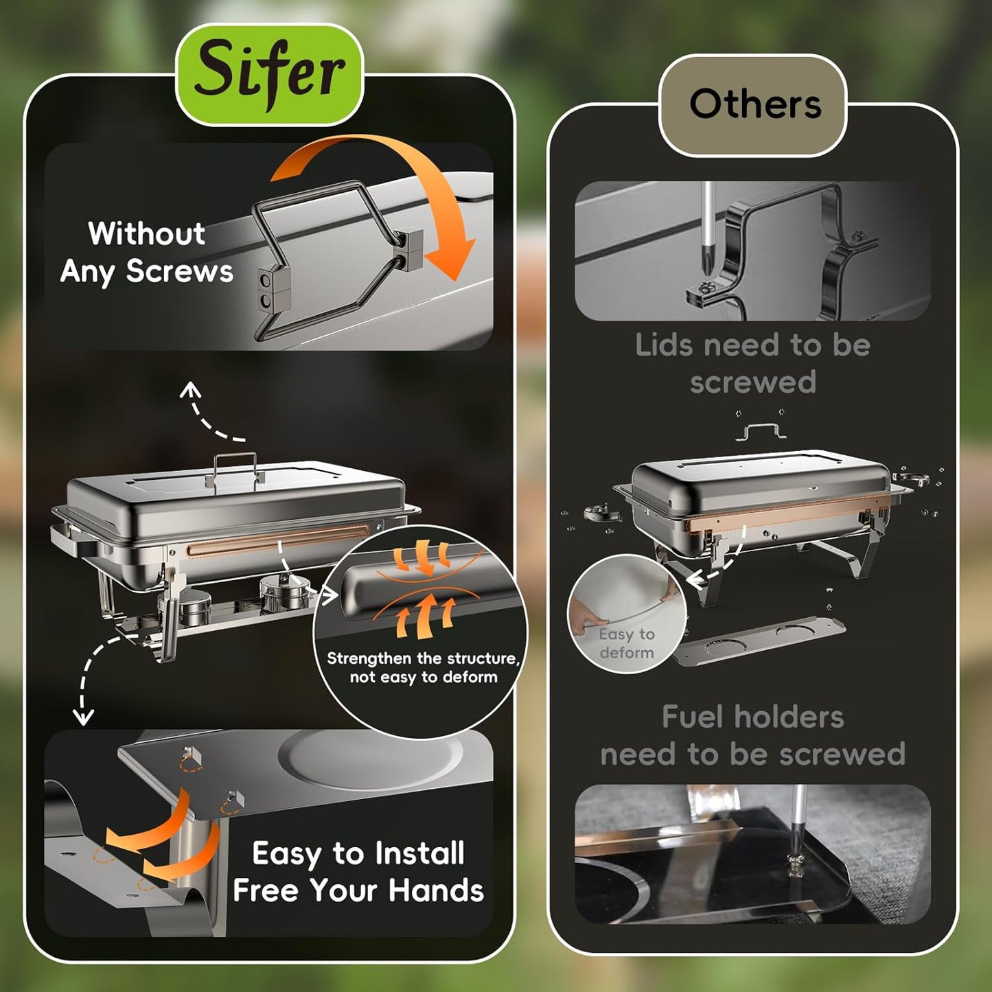 sifer 9Qt 2Pack [Multi-Size] Chafing Dish for Buffet | 80% Faster Screwless Assembly & Stackable Design for Wedding/Home/Christmas Buffets