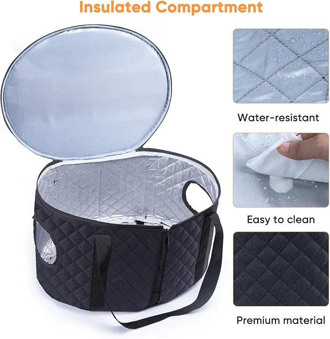 BAGSPRITE Double-layer Slow Cooker Carrying Case Compatible with 6-8 Quart Crockpot Carrier for Hot Food and Hamlton Beach Slow Cooker Tote with Lid Fastener for Crock-pot Dust Cover Applicances