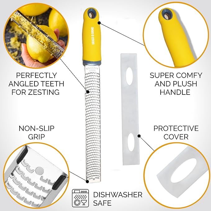 Premium Kitchen Lemon and Parmesan Cheese Zester-Versatile Spiralizer for Fruits, Vegetables, Garlic, and Citrus Finest Food Shredder and Peeler - Essential Zesting Tool for Culinary Enthusiasts