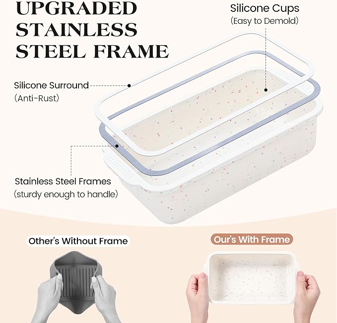 2 Pcs Silicone Bread Loaf Pan Nonstick Silicone Loaf Pans for Baking 9x5 inch Large Bread Mold with Metal Reinforced Frame(Cream)