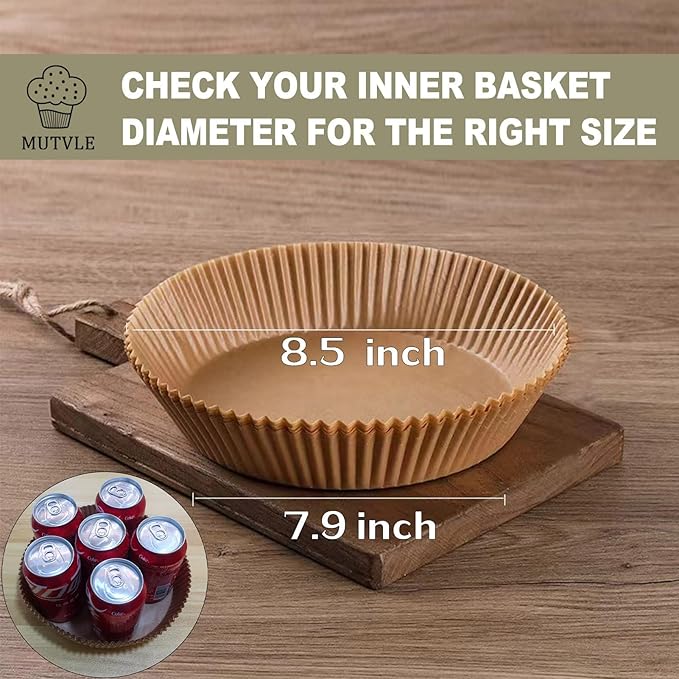 Air Fryer Liners Disposable for Ninja, 4 qt Air Fryer Liners, 200Pcs Liners for Ninja AirFryer, Air Fryer Paper Liners Disposable Round 8 inch, Circle Parchment Liners, Papel Para Air Fryer