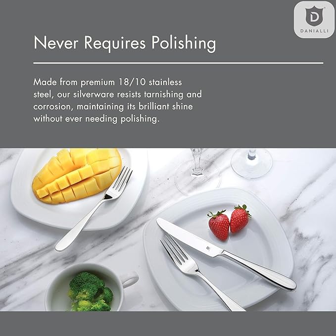 Silverware Set for 16 – 18/10 Stainless Steel Flatware, Mirror Finish, Dishwasher Safe, Durable and Elegant, Rust Resistant, Perfect for Entertaining (80-Piece Set, Fidenza)