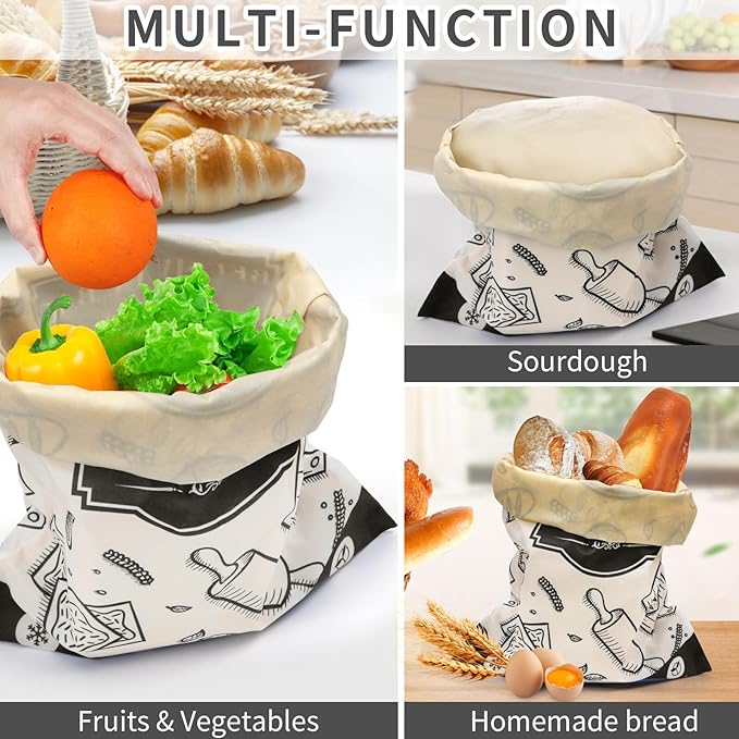 2-Pack Beeswax Bread Bags for Homemade Bread, Black Reusable Sourdough Storage Bags with Premium Beeswax Coating for Loafs Baguette Fresh Keeping,Great Homesteading Essentials and Baking Gifts.