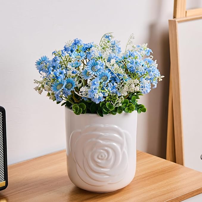 White Ceramic Utensil Holder Set of 2 - Rose Carved Design, Kitchen Countertop Utensil Organizer for Spatula, Spoon & Cooking Tools, Large (7.5") & Small (5.5"), Farmhouse Kitchen Counter Decor