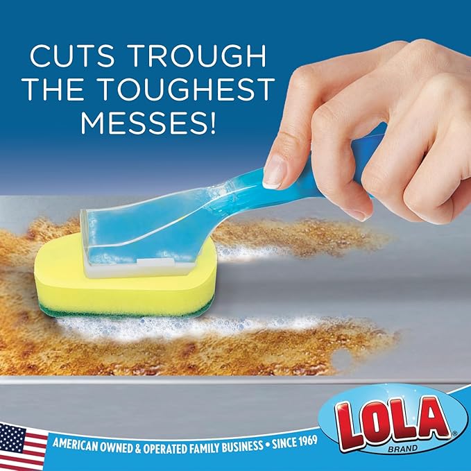 Lola Products Soap Dispenser Dish Brush Wand, Absorbent Sponge Scrubber, No Leaking. Clean Dishes, Sinks and Cookware, 1 Brush w/Head