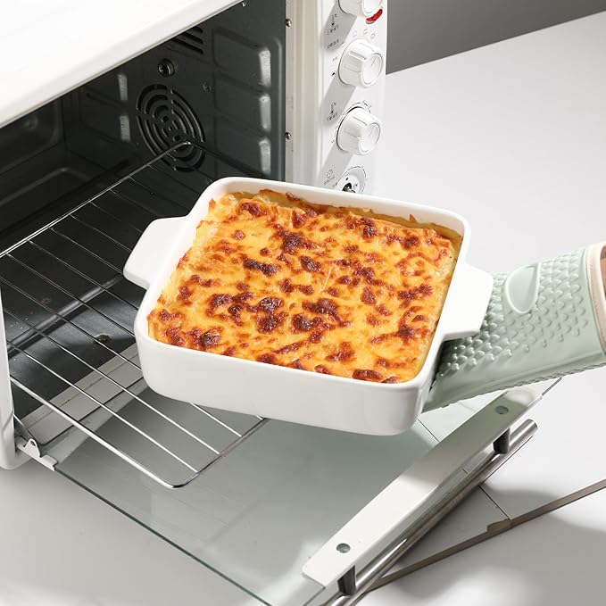 Sweejar Ceramic Baking Dish, 8 x 8 Cake Baking Pan for Brownie, Porcelain Square Bakeware with Double Handle for Casserole, Lasagna, Family Dinner (White)
