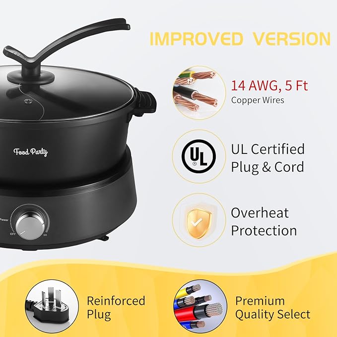 Food Party Hot Pot Electric Upgraded Separable Shabu Shabu Pot with Divider Hotpot Pot Electric Cooker Dual Sided 110V 1350W Non-Stick 5L Fondue Pot for 2-6 People