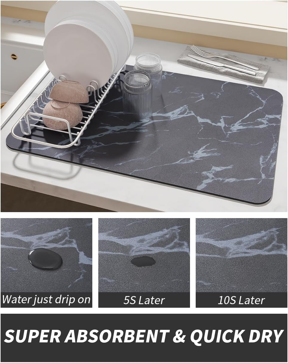 AMOAMI-Coffee Mat Hide Stain Rubber Backed Absorbent Dish Drying Mat for Kitchen Counter-Coffee Bar Accessories Fit Under Maker Machine Pot Espresso Machine Dish Rack