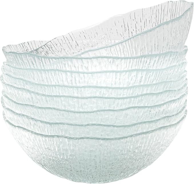 Vikko Soup Bowls, 6.5 Inch Salad Bowls, Glass Soup Bowls, Elegant Textured Glass Bowls, Set of 6, Dishwasher Safe