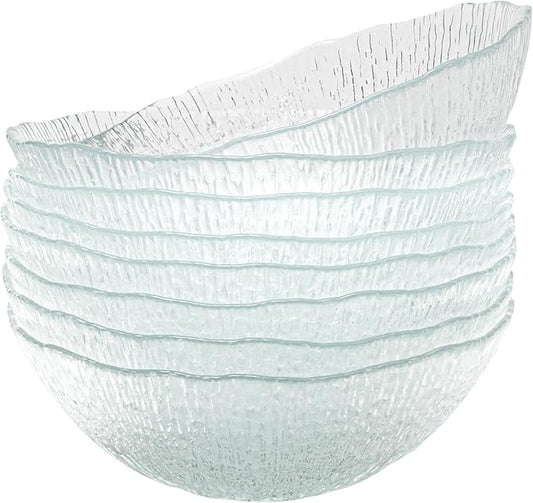 Vikko Soup Bowls, 6.5 Inch Salad Bowls, Glass Soup Bowls, Elegant Textured Glass Bowls, Set of 6, Dishwasher Safe