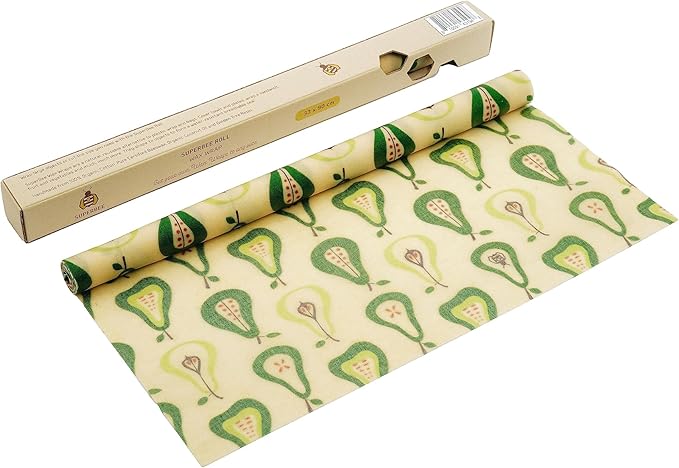 SUPERBEE Beeswax Wrap Roll XL, Reusable Beeswax Wrap for Food, Wrap Roll, Reusable Bees Wrap Paper for Wrapping Vegetables, Cheese Paper, Bowl Covers and Sandwich Wrapping Paper, Pears - 35x13"