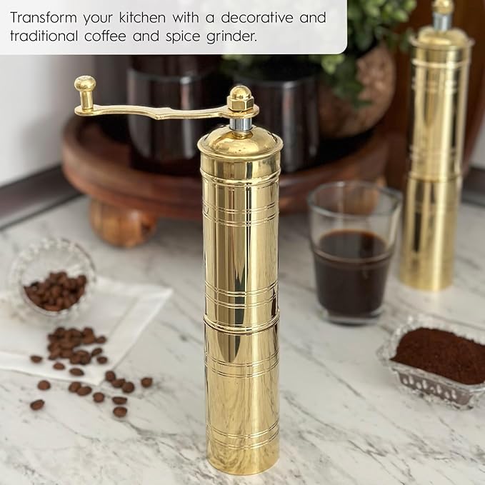 Decorative Handmade Turkish Black Pepper & Coffee Grinder, Refillable Turkish Spice Mill with Adjustable Coarseness, Manual Coffee Mill with Handle, Coffee Grinder Metal with Hand Crank