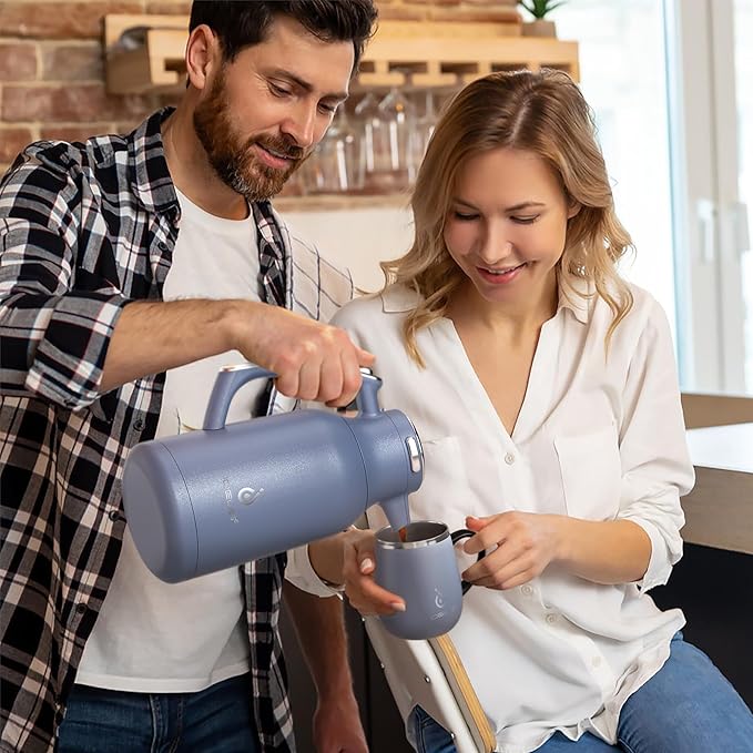 IDEUS Thermal Coffee Carafe 68oz (2,000ml), Stainless Steel Double Wall Insulated Vacuum Flask, Water Jug Coffee Server and Beverage Dispenser, Heat and Cold Retention (Ocean Blue, 68oz (2,000ml))