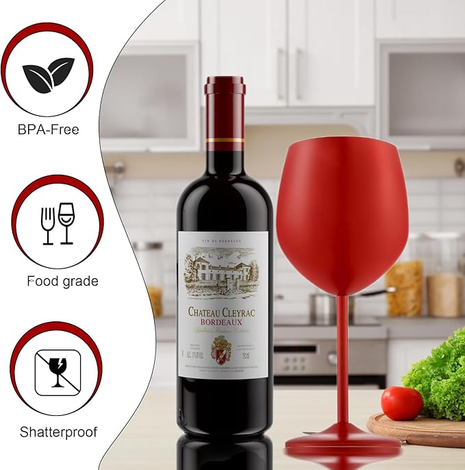 Stainless Steel Wine Glasses Set of 2, 18 oz Unbreakable Red Wine Glass Unique Metal Wine Goblets for Outdoor Capming and Pool Gift for Wine Lovers