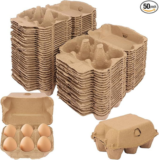 50 Pack Egg Baskets, Half Dozen Egg Cartons, Paper Egg Cartons, Egg Holder Hold 6 Eggs each for Safe Storage, Transport & Display - Ideal for Farm Fresh Eggs, Crafts, (Standard Size)
