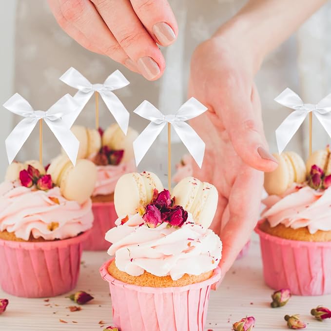 Black Bow Cupcake Toppers, 40 Pcs Bow Cake Topper Birthday Decorations Bowknot Cupcake Picks for Coquette Theme Party Decoration Bachelorette Bridal Engagement Wedding Baby Shower Party Decor