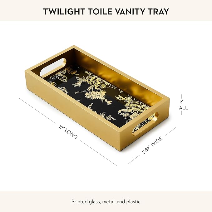 MACKENZIE-CHILDS Twilight Toile Vanity Tray with Handles, Rectangular Tray for Dresser and Home Decor