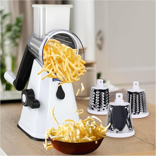 Rotary Cheese Grater Hand Crank, 3 in 1 Blades Vegetable Slicer Cheese Shredder for Vegetable, Nuts, Chocolate, Potato, Practical Kitchen Gadgets