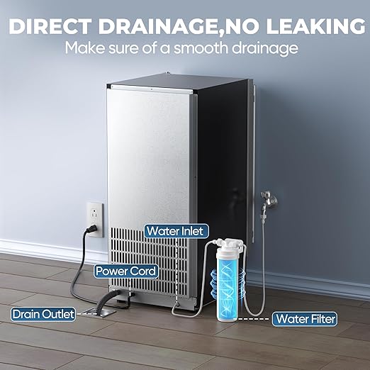 15" W Commercial Under Counter Ice Maker Machine, 80 LBS/Day Stainless Steel Built-in Freestanding Ice Maker with Water Filter, for Home Apartment & Commercial Use