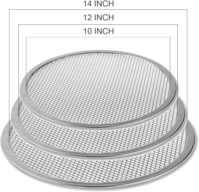 Pizza Screen, 3PCS Aluminum Alloy Seamless Pizza Screen Non Stick Mesh Net Baking Tray Cookware Kitchen Tool For Oven, BBQ 10 inch and 12 inch,14 inch