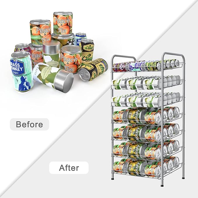 Vrisa Can Organizer for Pantry 7-tier Can Organizer Can Good Organizer for Pantry Shelf Holds up to 84 Cans Can Rack Dispenser for Pantry, Kitchen, Cabinet Silver