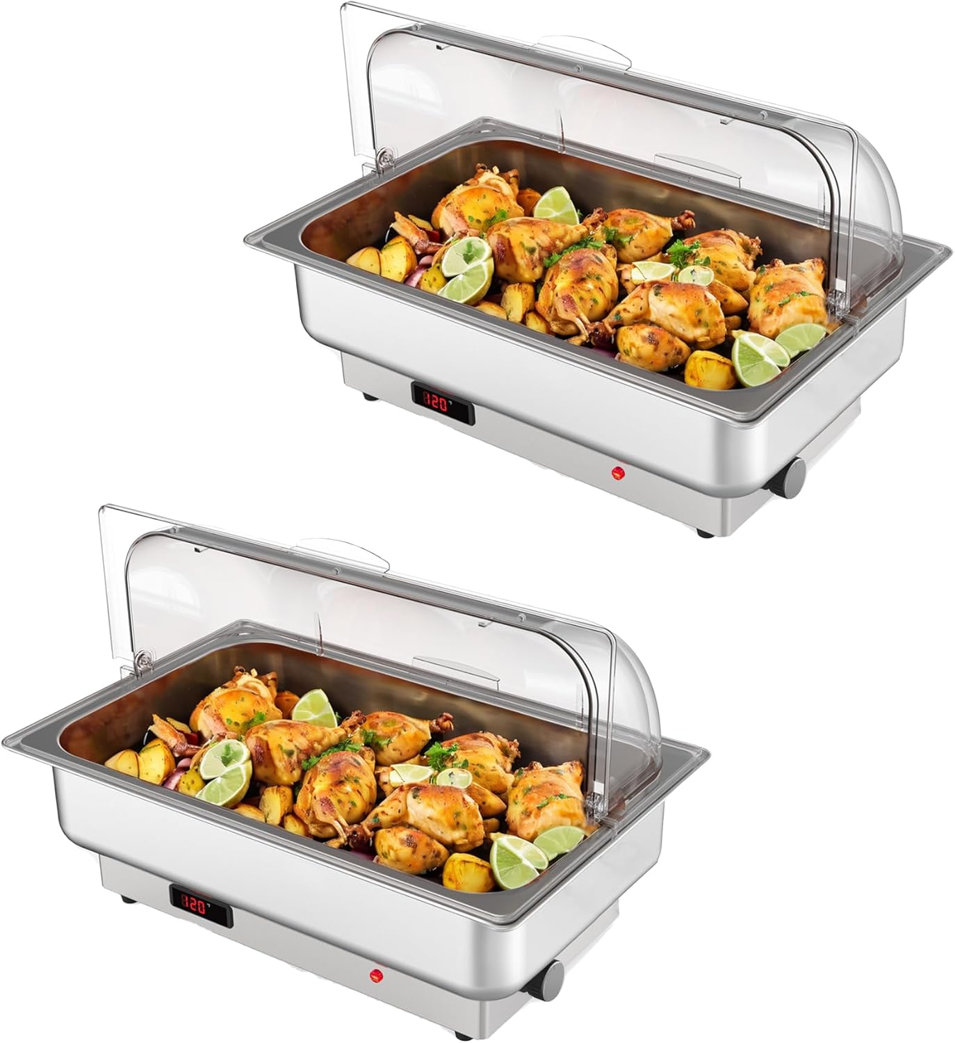 2 Pack Electric Chafing Dishes Buffet Set 9 QT Full Size, NSF Stainless Steel Roll Top Catering Chafer Server Food Warmer with Cover for Party Wedding Banquet