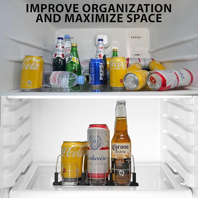 Upgraded Drink Organizer for Fridge – Adjustable Width Soda Can Organizer with Automatic Glide, Space-Saving Refrigerator Can Dispenser Holds Up to 25 Cans – Drink Holder for Fridge (3 Rows, Black)