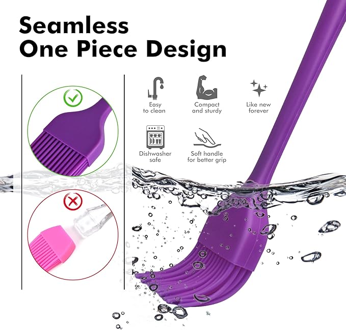 HOTEC Basting Brushes Silicone Heat Resistant Pastry Brushes Spread Oil Butter Sauce Marinades for BBQ Grill Barbecue Baking Kitchen Cooking BPA Free Dishwasher Safe (Purple) 2pcs