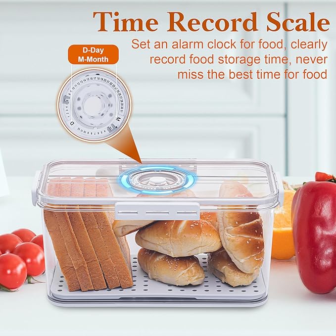 Bread Box for Homemade Bread Boxes for Kitchen Counter Airtight, Time Recording Bread Storage Container with Lid, Bread Containers Storage Airtight Loaf Bread Keeper, Large, White
